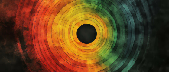 Poster - Concentric circular watercolor patterns on a black background create vibrant visual depth