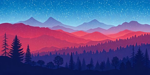 Poster - A mountain range with a blue sky and purple mountains