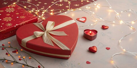 Poster - A red box with a gold ribbon and a heart on it