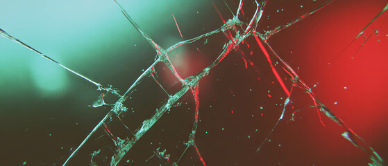 Poster - Cracked glass texture overlay with subtle lines on a black background