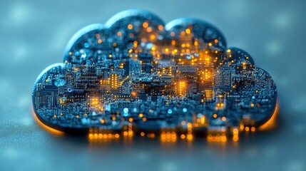 Poster - A detailed, creative representation of a digital cloud, combining technology and urban elements. Ideal for modern tech-themed projects.