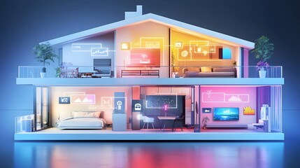 Poster - Futuristic cross section of a smart home showcasing interconnected digital devices AI powered automation WiFi access points