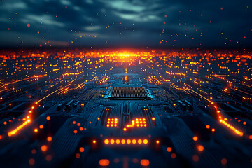 Poster - futuristic city circuit board night