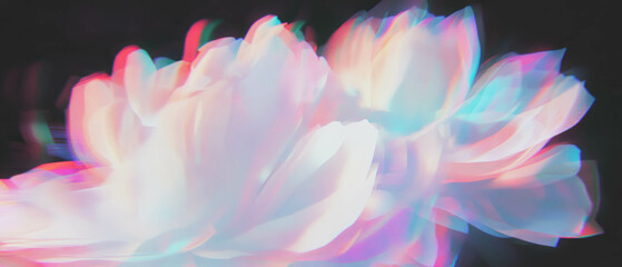 Poster - Digital art featuring distorted glitching petal effects against a black background