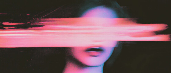 Leinwandbilder - Exploring distorted glitch effects with central focus in a digital art presentation