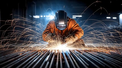 Poster - A skilled welder demonstrating their expertise as they intently focus on precisely welding a massive metal structure