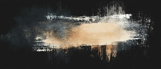Poster - Dry brush watercolor texture with empty center on textured black background