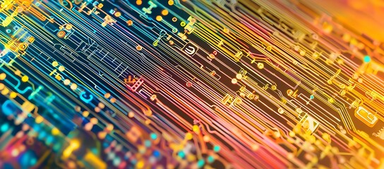 Poster - Abstract Colorful Circuit Board, Illuminated Lines and Connections