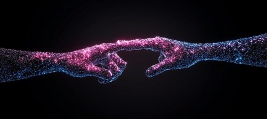Poster - Two glowing, interconnected hands reaching towards each other in a digital space.