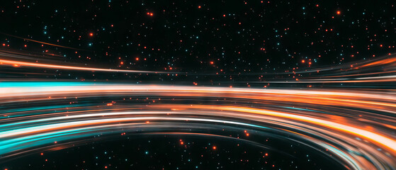 Fototapete - Dynamic streaks of light create a vibrant texture against a dark cosmic backdrop
