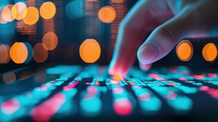 Poster - Hand Holographic bar stock Business Tablet concept. Business Finance Innovation Hand Navigating a Futuristic Digital Hologram