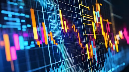 Poster - Abstract Neon Financial Data Visualization: Stock Market Charts and Graphs