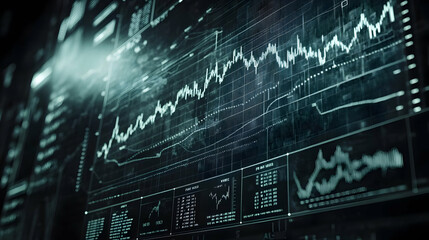Poster - Financial data graphs on screen; market analysis