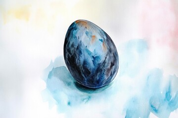 Poster - Elegant blue marble egg resting on a soft watercolor background, embodying tranquility and creativity, perfect for Easter and spring themes