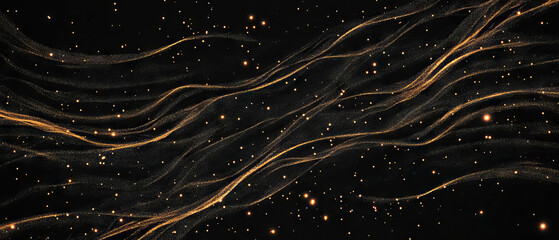 Poster - Elegant firework overlay texture with cascading willow shapes and golden sparks on black background