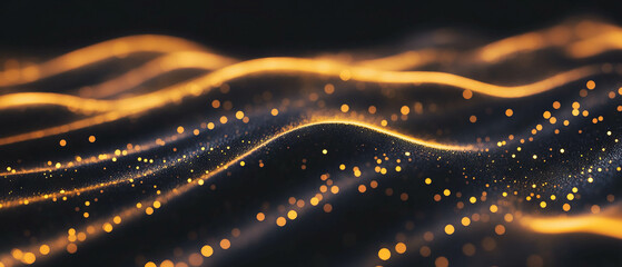 Poster - Floating gold confetti creates a magical effect against a deep black background