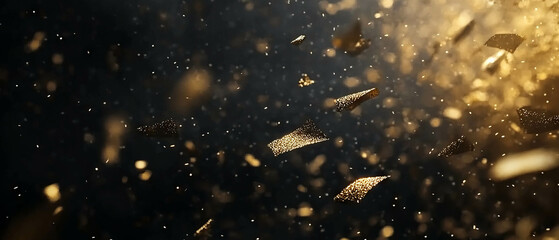 Poster - Floating gold confetti gently descends through a dark backdrop creating a festive atmosphere