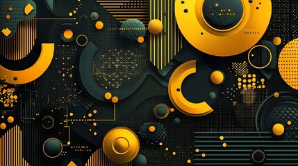 Poster - Abstract gold and dark green geometric shapes background.