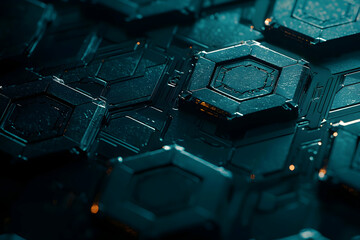 Poster - dark teal hexagonal tech background