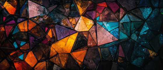 Poster - Intricate fractal glass overlay texture with geometric shapes on a dark background