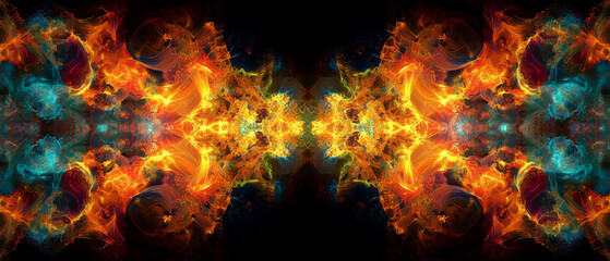 Poster - Fractal glass texture with symmetrical patterns on a black background