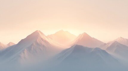 Poster - Sunlight illuminating snowy mountain peaks rises above a misty valley, creating a serene and awe inspiring winter landscape filled with tranquil beauty and majestic scenery