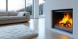 © tanapat - Cozy evening by the fireplace modern living room interior design warm atmosphere low angle comfort and serenity