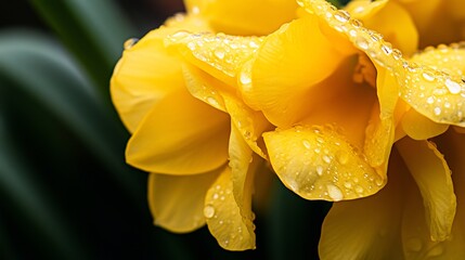 Wall Mural - Dew-Kissed Yellow Tulips: A Macro Photography Masterpiece