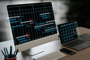 Fototapete - Project Management Organization on a desk with a calendar