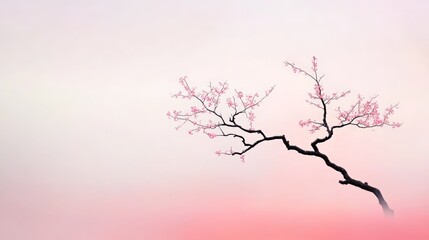 Aufkleber - cherry tree branch blooming with delicate pink flowers creating a serene and beautiful scene against