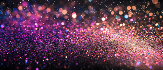 Poster - Glitter particles create a shimmering overlay with a three-dimensional effect on dark background