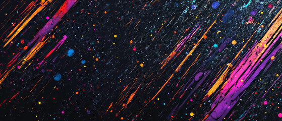 Poster - Glitter overlay texture with structured lines and vibrant particles on a black background