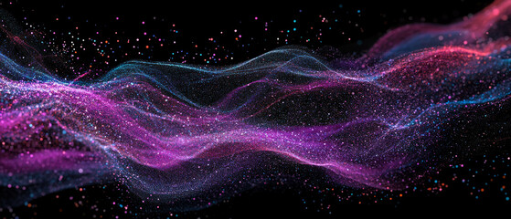Fototapete - Dynamic glitter particles create an energetic display against a black background