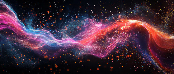 Fototapete - Dynamic glitter overlay texture with energetic particles on a black background