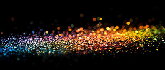 Poster - Vibrant glitter texture with colorful particles shimmering on a dark background