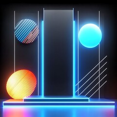 Poster - Abstract Neon Stage with Geometric Shapes and Illuminated Platform