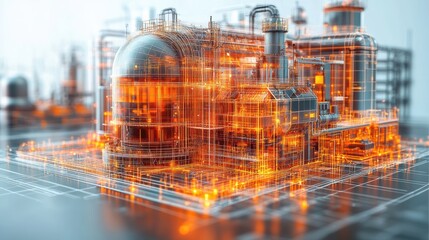 Aufkleber - A modern industrial facility with intricate machinery and vibrant structures, showcasing the evolution of manufacturing and technology in today's world.
