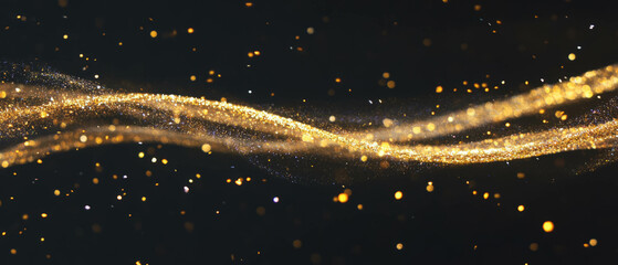 Poster - Flowing gold confetti stream creates a dazzling effect against a black background