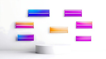 Poster - Abstract Colorful Rectangles and White Cylindrical Pedestal on White Wall
