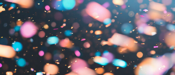 Poster - Golden confetti rain creates a shimmering atmosphere against a black background