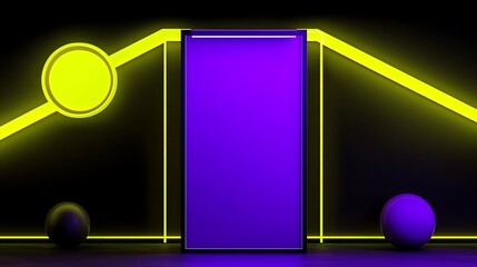 Poster - Abstract Neon Display with Purple Panel and Spheres