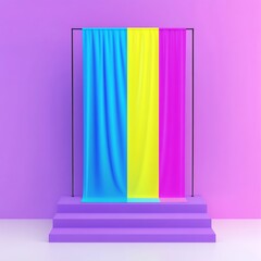 Poster - Abstract 3D Render of Colorful Fabric Draped on a Purple Stage