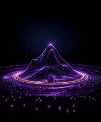 Poster - Abstract Purple Nebula with Glowing  Digital Mountain