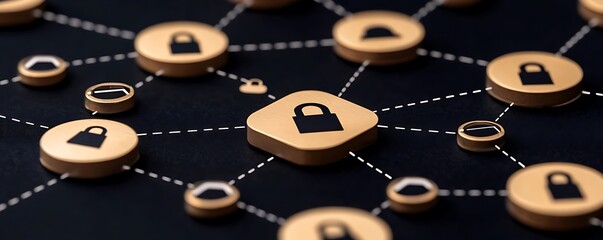 Poster - Interconnected Network Security Nodes with Padlock Icons