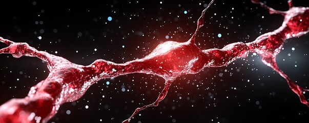 Poster - Abstract Red Liquid Splashes Forming a Neuron-Like Structure