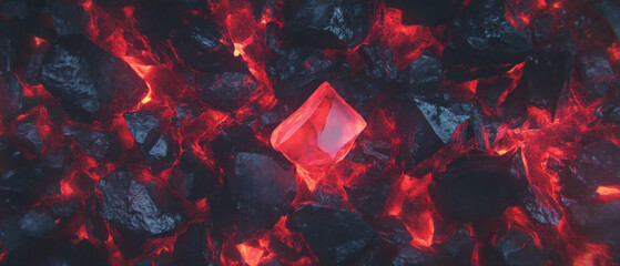 Poster - Intense glowing embers creating a fiery core against a dark background