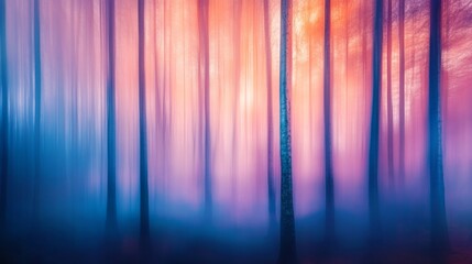 Wall Mural - a serene forest scene painted in vibrant hues of purple and blue. the dreamy atmosphere evokes a sen