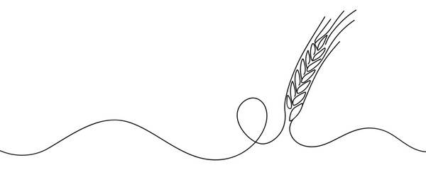 Continuous one line drawing of an ear of wheat. Linear style. Logo