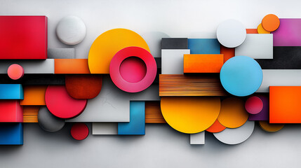 Poster - Creative abstract composition featuring colorful geometric shapes on a light background