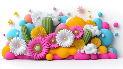 Poster - Vibrant abstract composition with colorful flowers and playful shapes in a lively arrangement